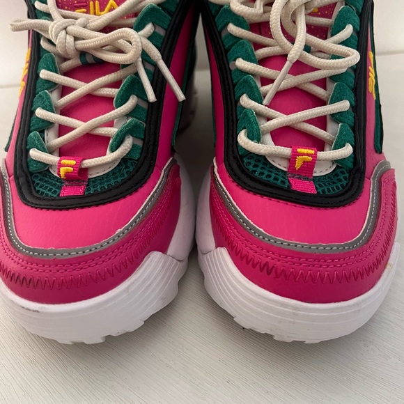 Fila Disruptor II 2 Premium Casual Athletic Shoe Glow Pink/Gold/Green Women Sz 7 - Picture 8 of 9